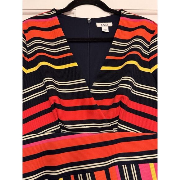 Cato Fully Lined Multicolor Dress with Multidirectional Stripes V-Neck Size 10 - Picture 3 of 11